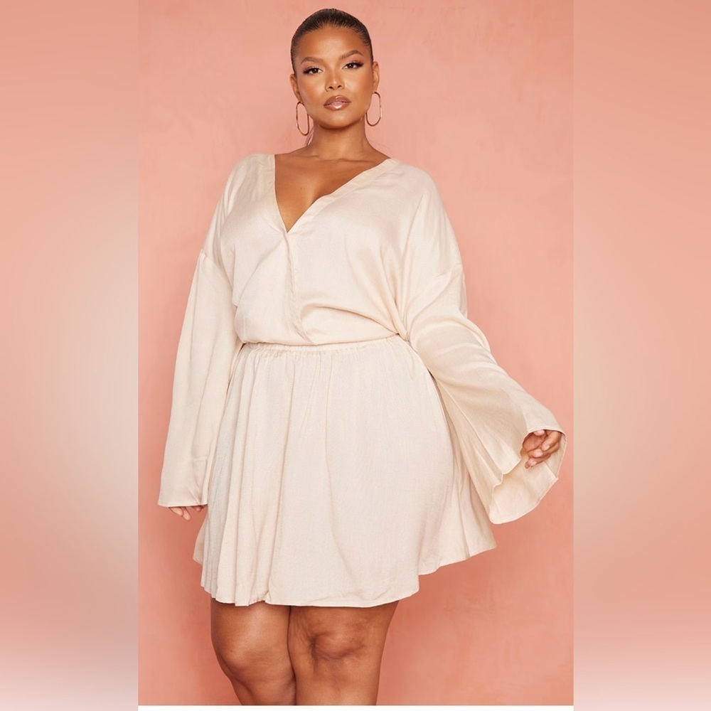 Pretty Little Thing Linen Plunge Blouse Skirt Co-ord Matching Set Plus Size 26W